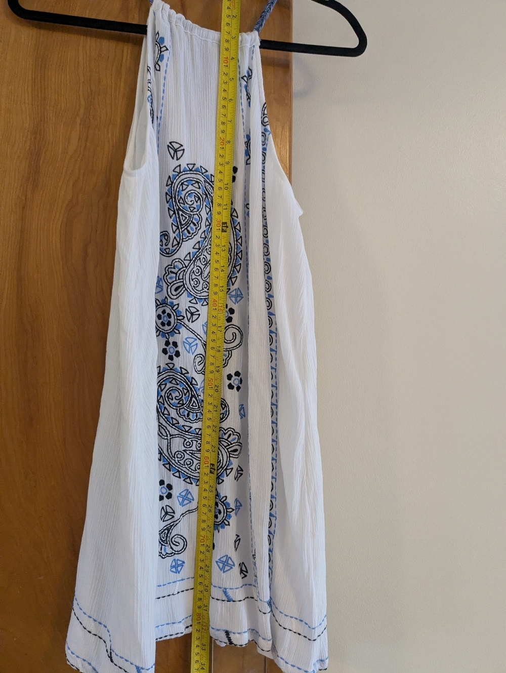 Venus White Halter Dress with Blue Paisley Embroidery. - Picture 13 of 13